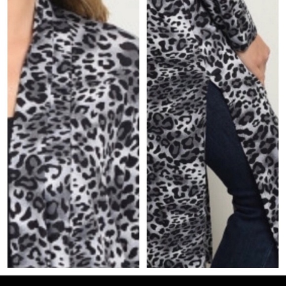 Leopard Print Open Front Long Cardigan - Picture 2 of 4